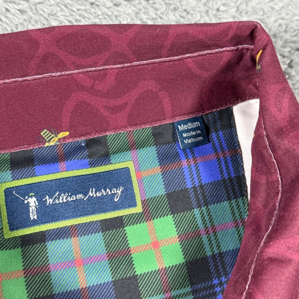 William Murray Golf Polo Mens Medium Maroon Bee Pretzel Pattern Shirt Performanc - Picture 4 of 7